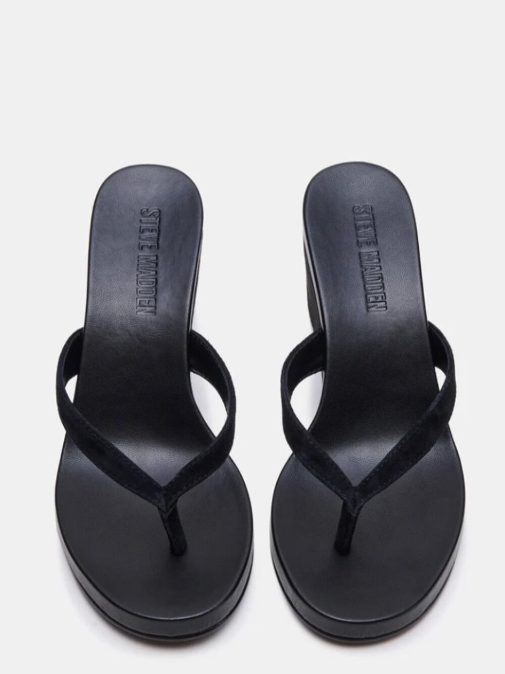 NWT Steve Madden Playing Black Suede Thong Wedges - Size 8.5